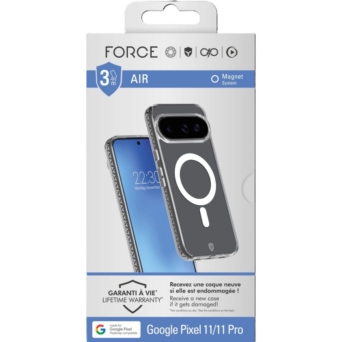 Coque Google Pixel 11/11 Pro Transparente Air couleur unique, FORCE CASE