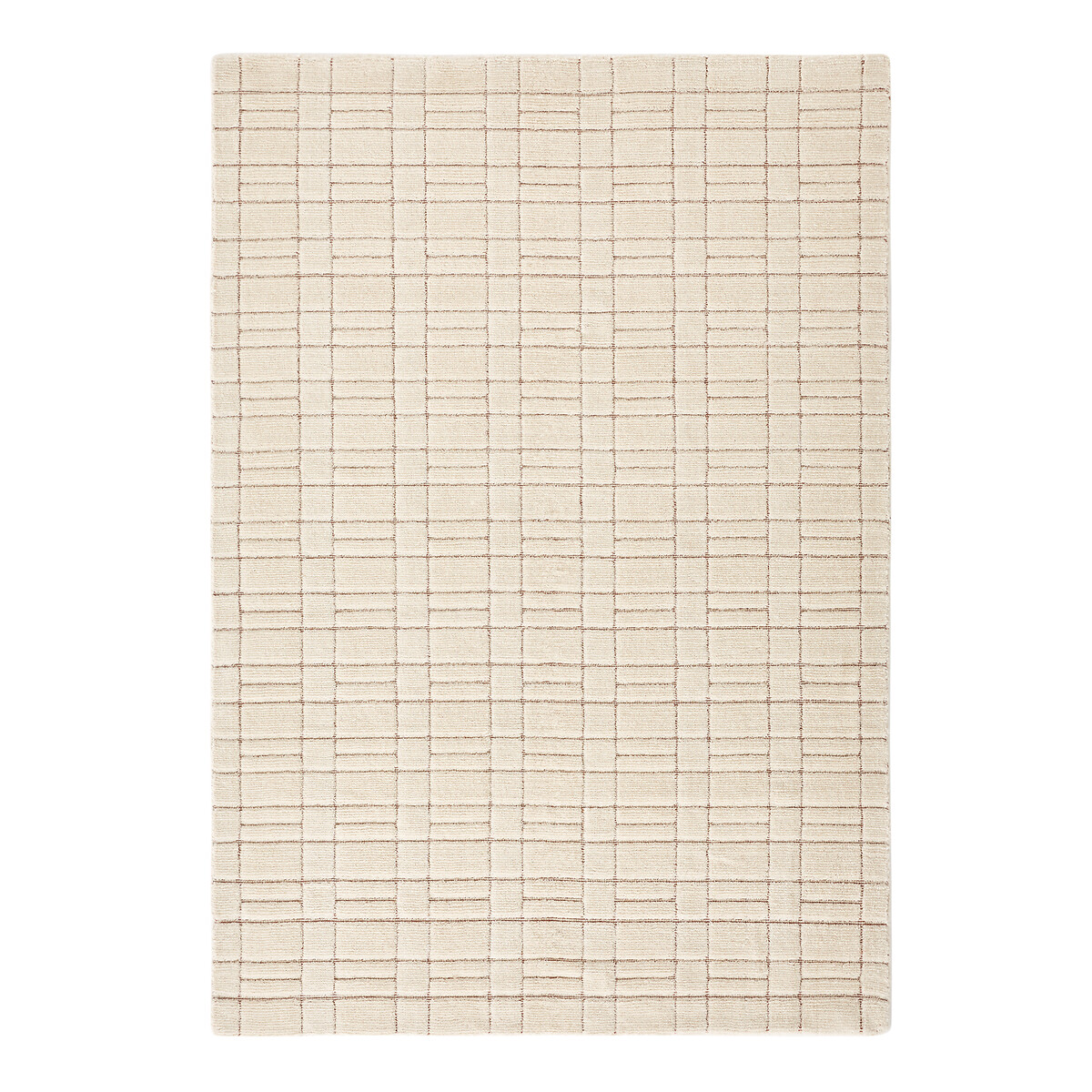 Tapis quadrillé en pure laine, noué main, Mondria ecru, AM.PM