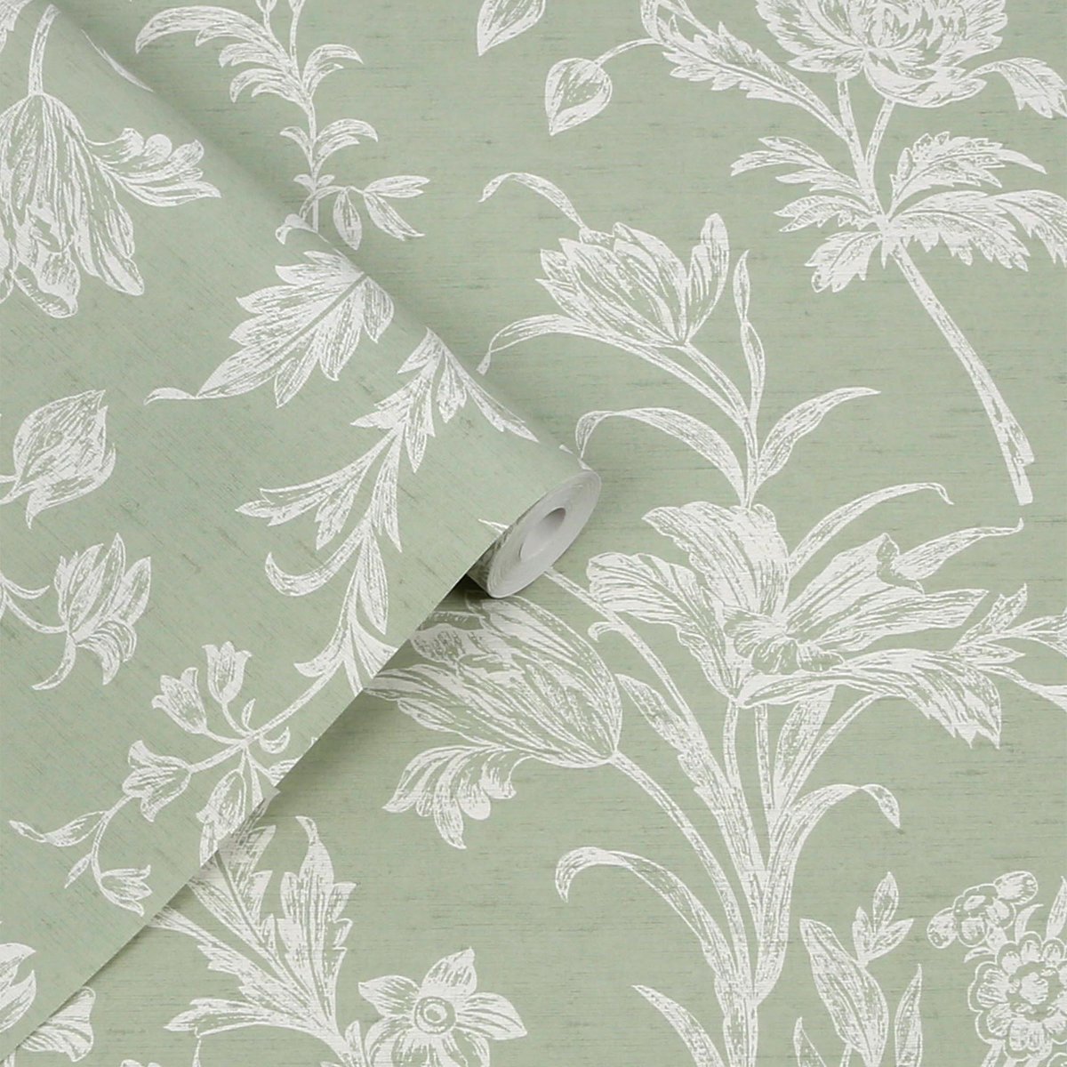 Papier peint fleuri Lloyd vert sauge, beige, LAURA ASHLEY
