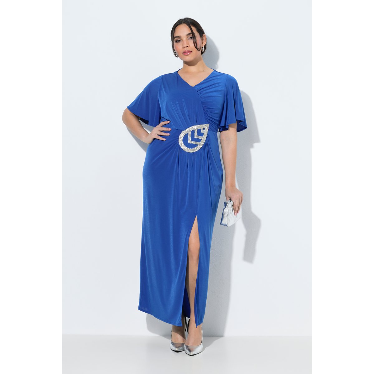 Robe maxi manches courtes et décolleté en V bleu roi, ULLA POPKEN