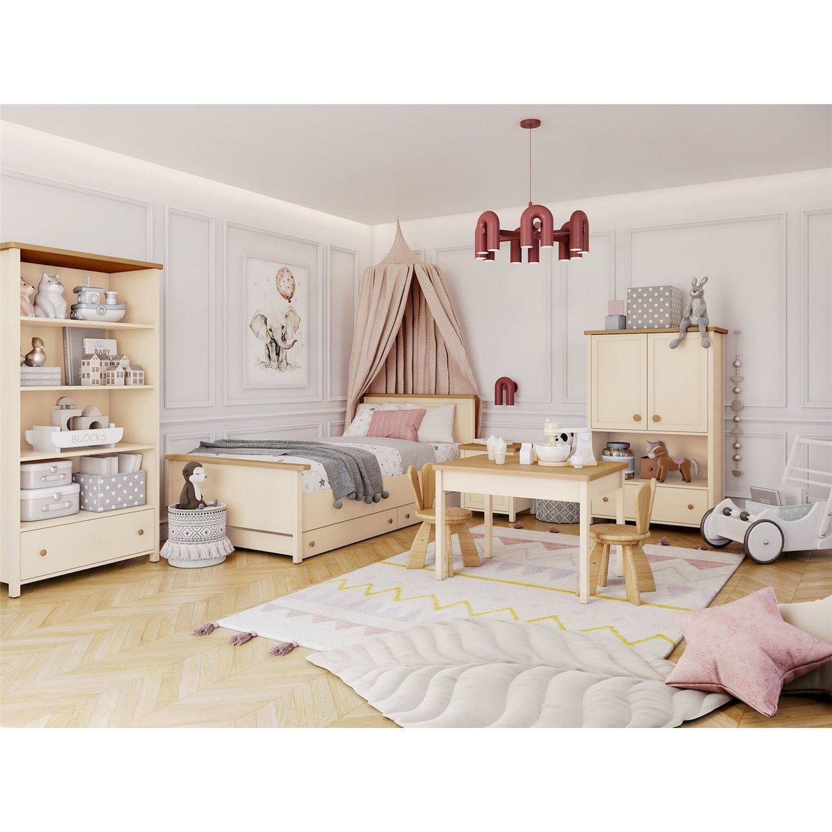 Table enfant bois collection STORY beige sable et chêne blanchi, RECOLLECTION
