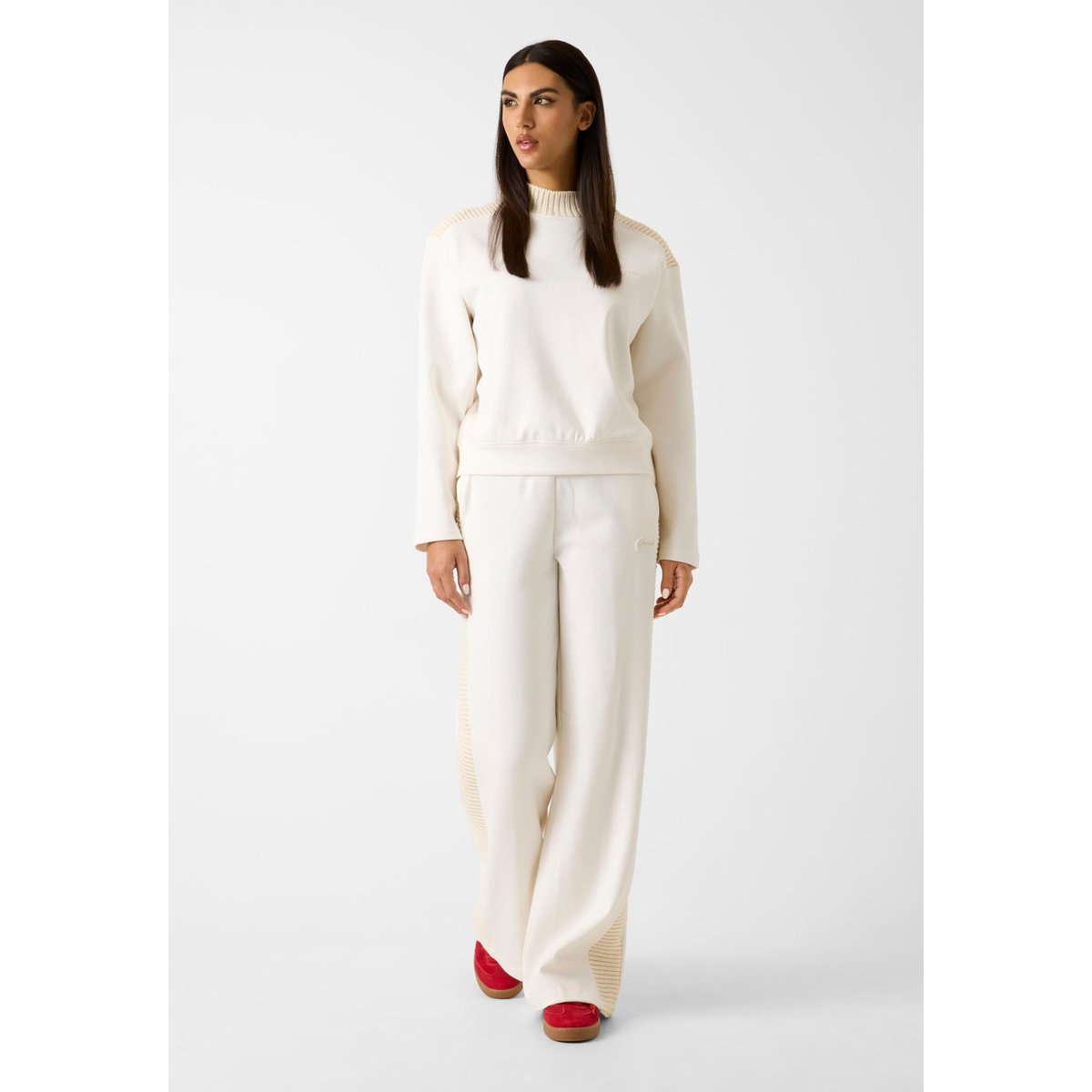 Pantalon Survêtement Palazzo Sequin Jambe Large crème, GUESS