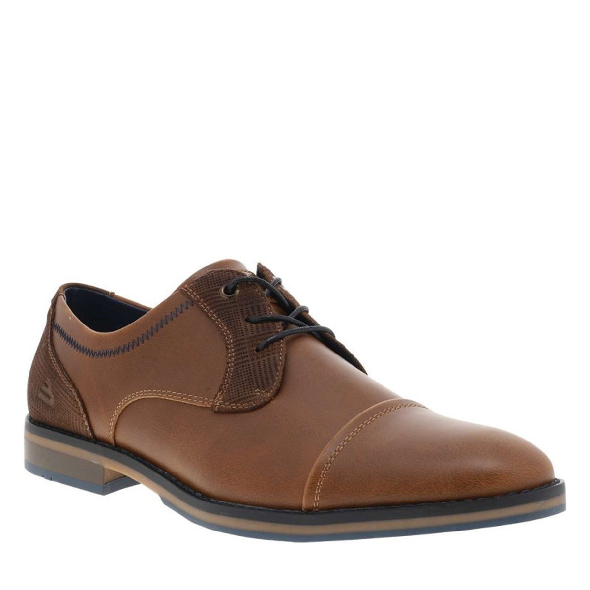 Derbies cognac à talon plat avec un logo embossé sur la languette brun, BULLBOXER