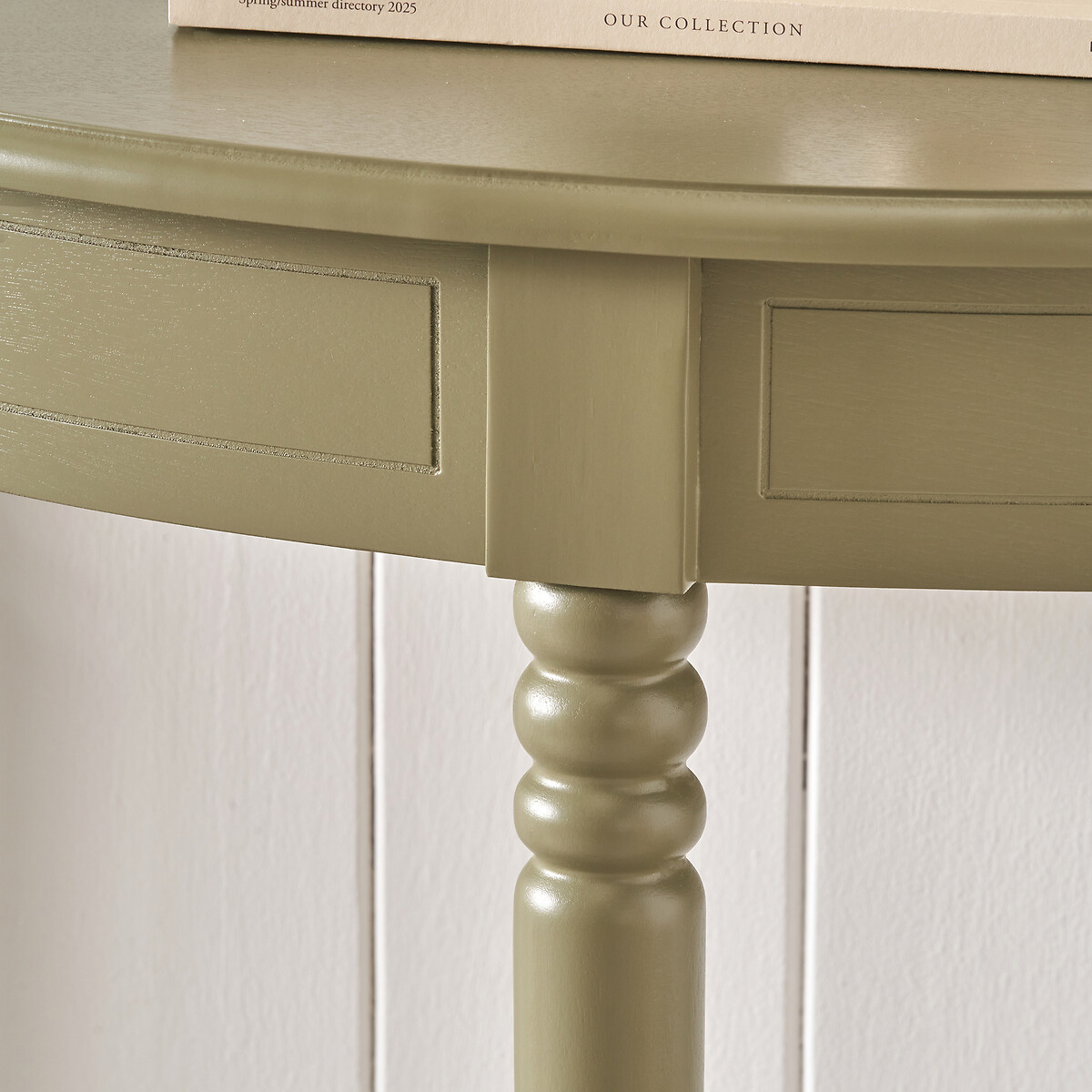 Hawthorne Half Moon Wood Console Table olive green, SO'HOME
