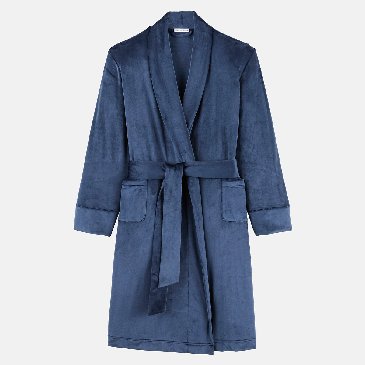 Satin-look velour shawl collar bathrobe navy, ANNE WEYBURN
