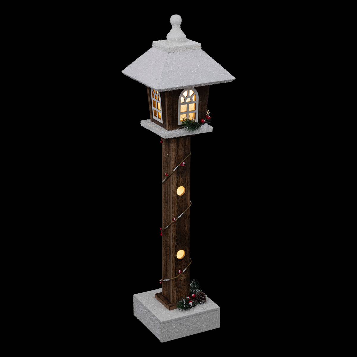 Bois lanterne neige LED 60cm marron, FEERIC LIGHTS & CHRISTMAS