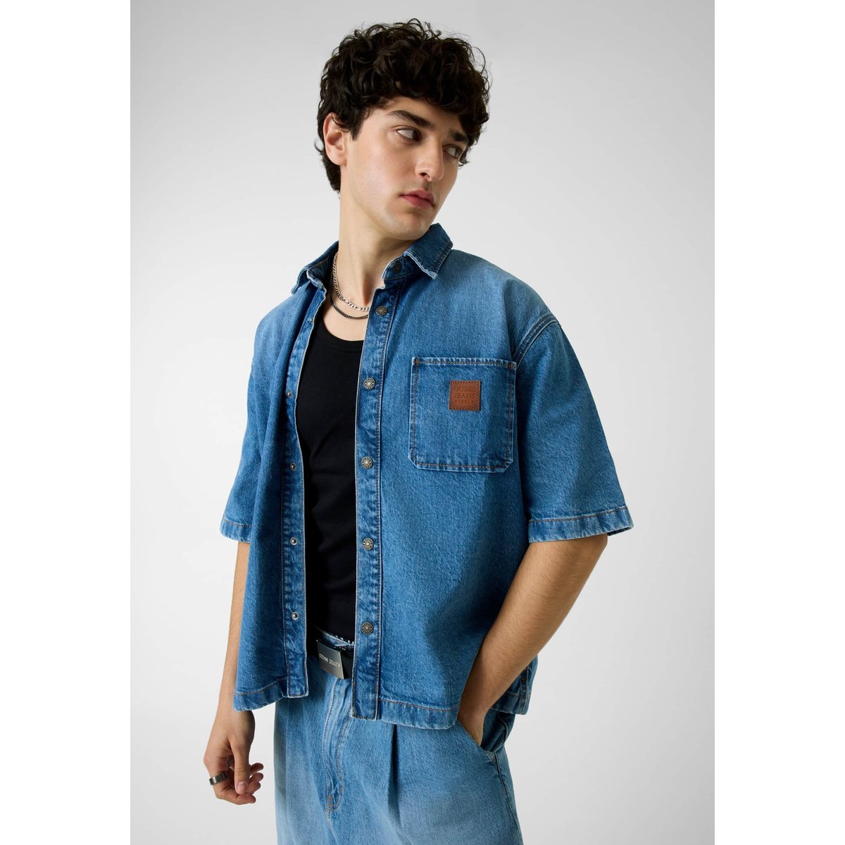 Chemise En Denim Oversize bleu, GUESS JEANS