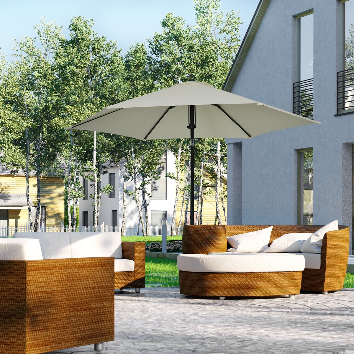 Parasol inclinable octogonal Ø 2,65 x 2,35H m métal polyester gris clair gris, OUTSUNNY