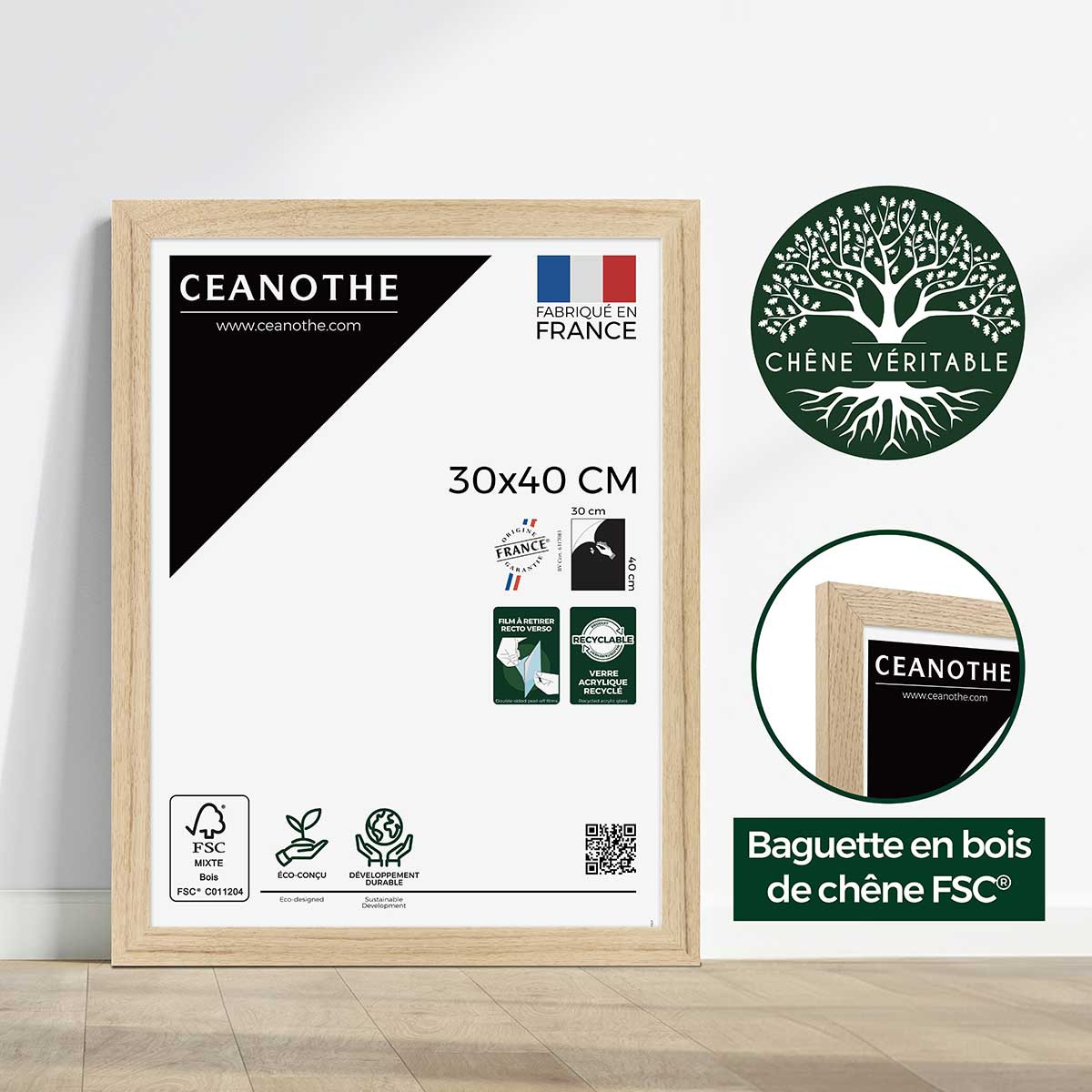 Cadre Photo En Chêne TARA bois brut, CEANOTHE