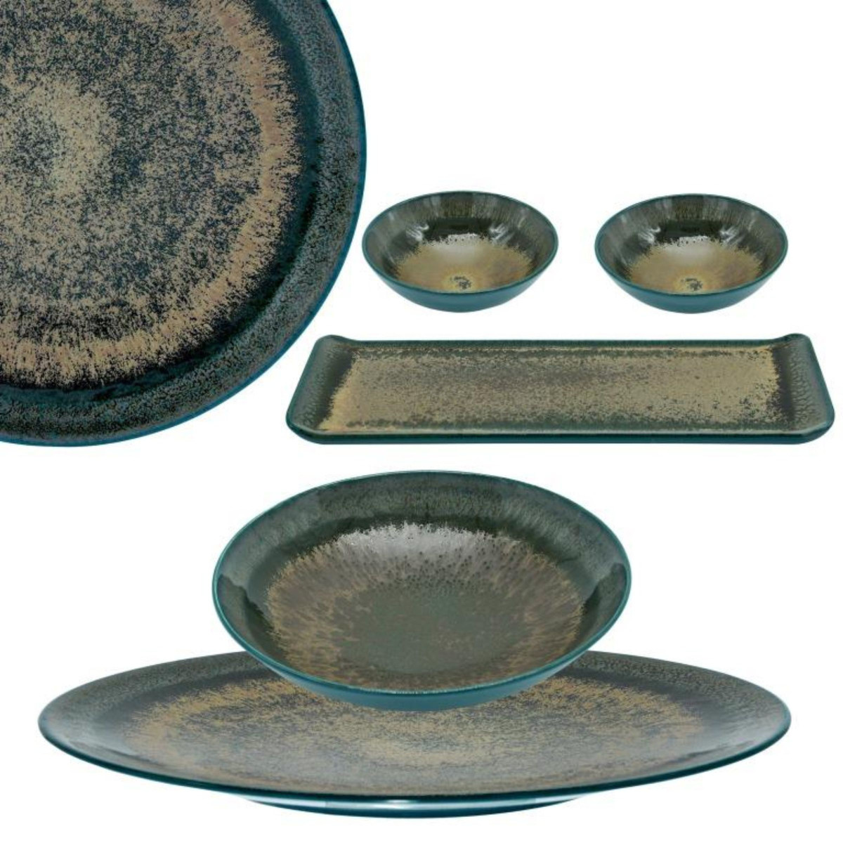 Assiette plate 27 cm (lot de 6) - PALAZZO vert/bronze, MEDARD DE NOBLAT