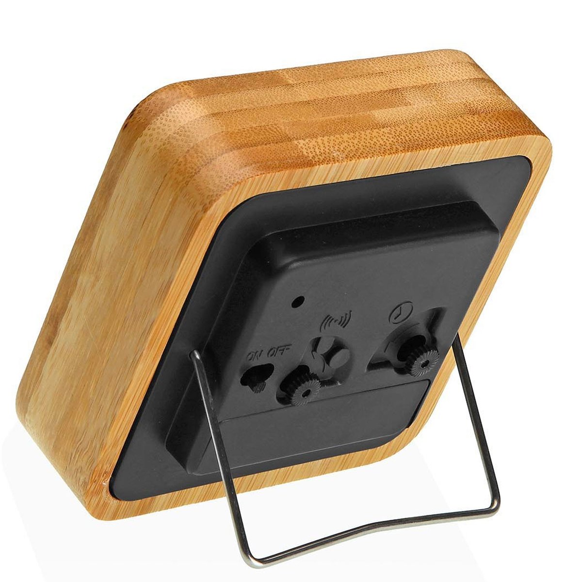 Horloge réveil de table bambou 9x9x4.5cm blanc, VERSA