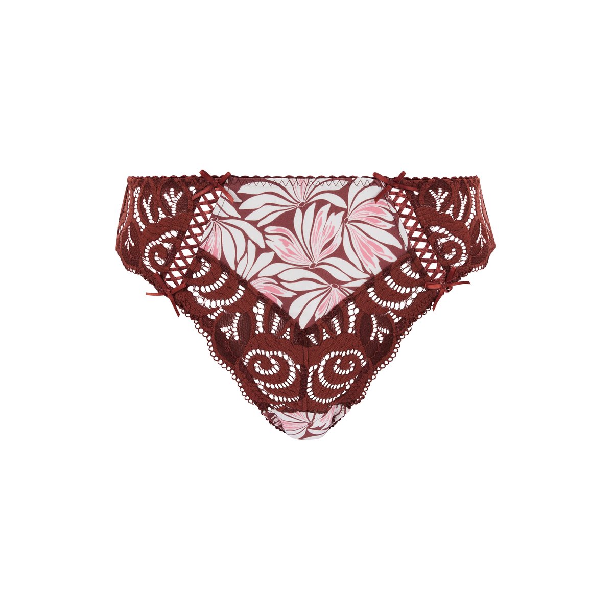 Slip dentelle et microfibre Amelie Print floral rouge cabernet, SANS COMPLEXE
