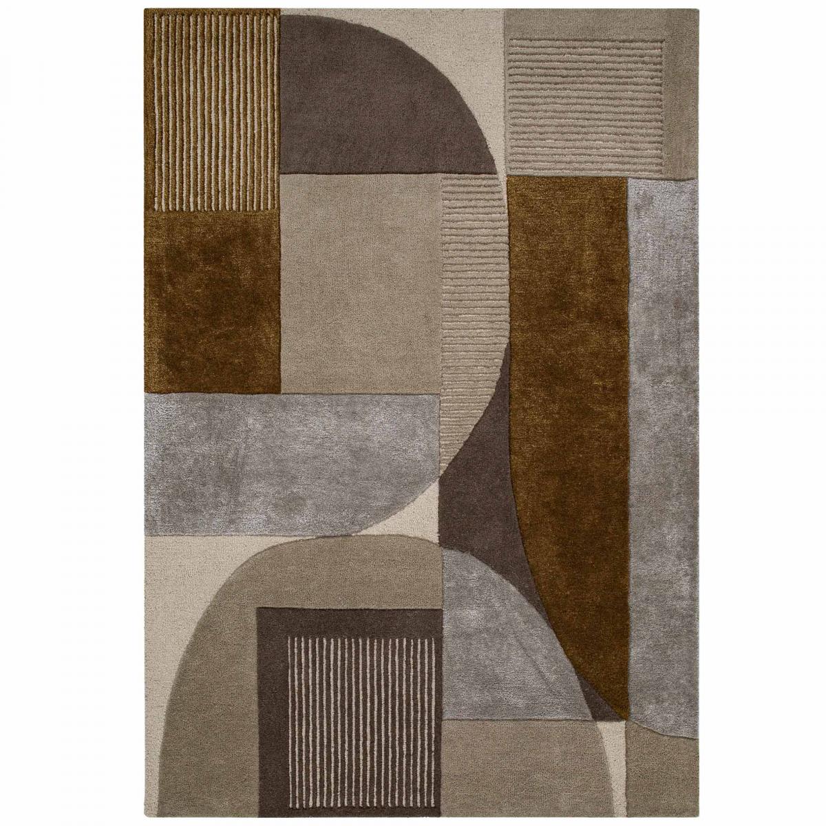 Tapis chambre GABIO fait main en laine et viscose, motif contemporain crème, marron, taupe, UN AMOUR DE TAPIS