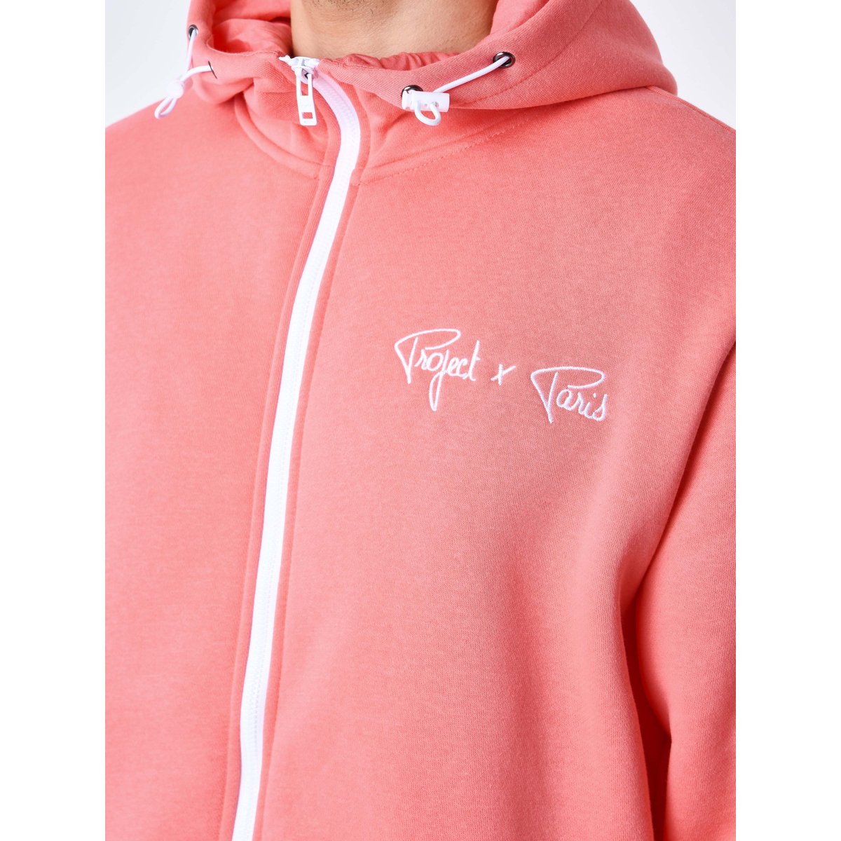 Sweat à Capuche zippé Bande élastique logotée rose corail, PROJECT X