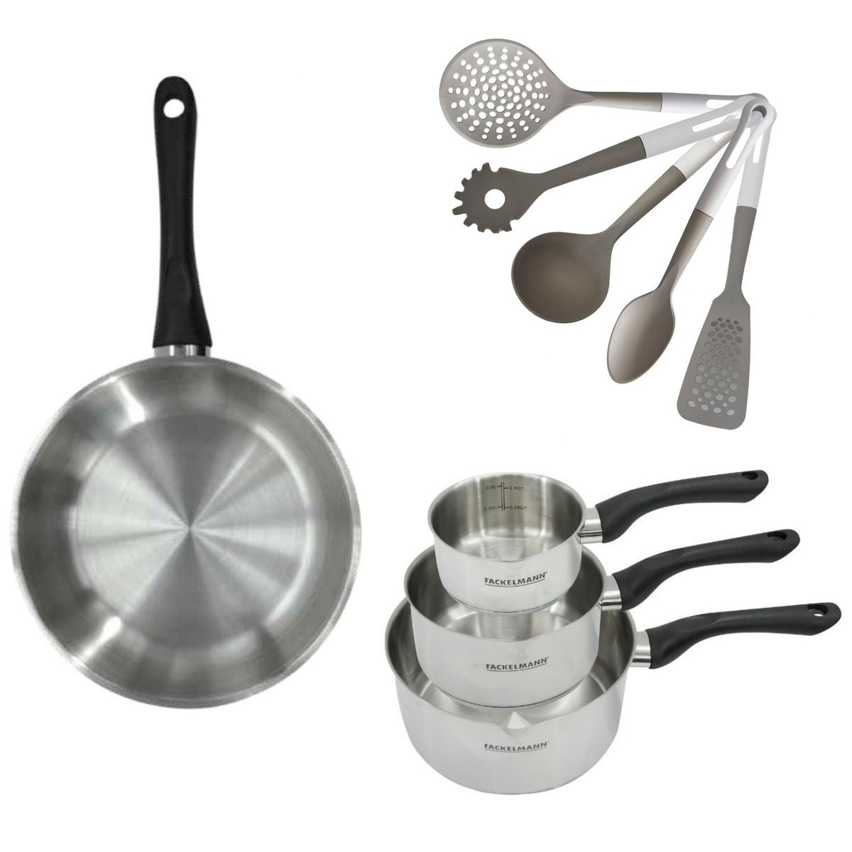 Batterie de cuisine 1 poêle 20cm + 3 casseroles 12/16/20cm VARIO inox|noir, FACKELMANN