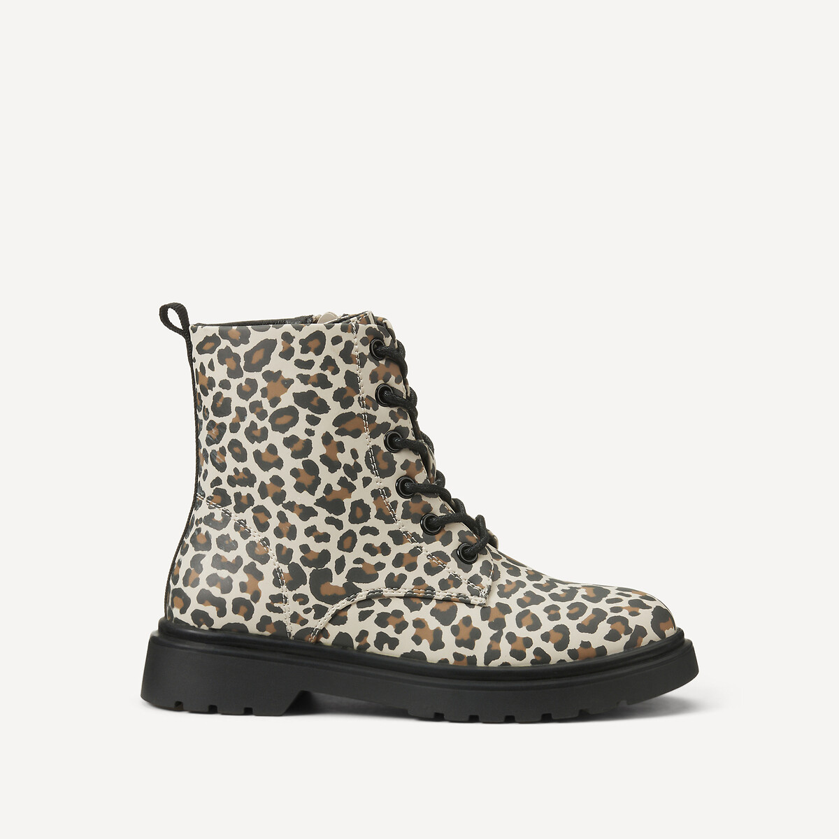 Kids Leopard Print Ankle Boots with Lace-Up Fastening animal print, LA REDOUTE COLLECTIONS