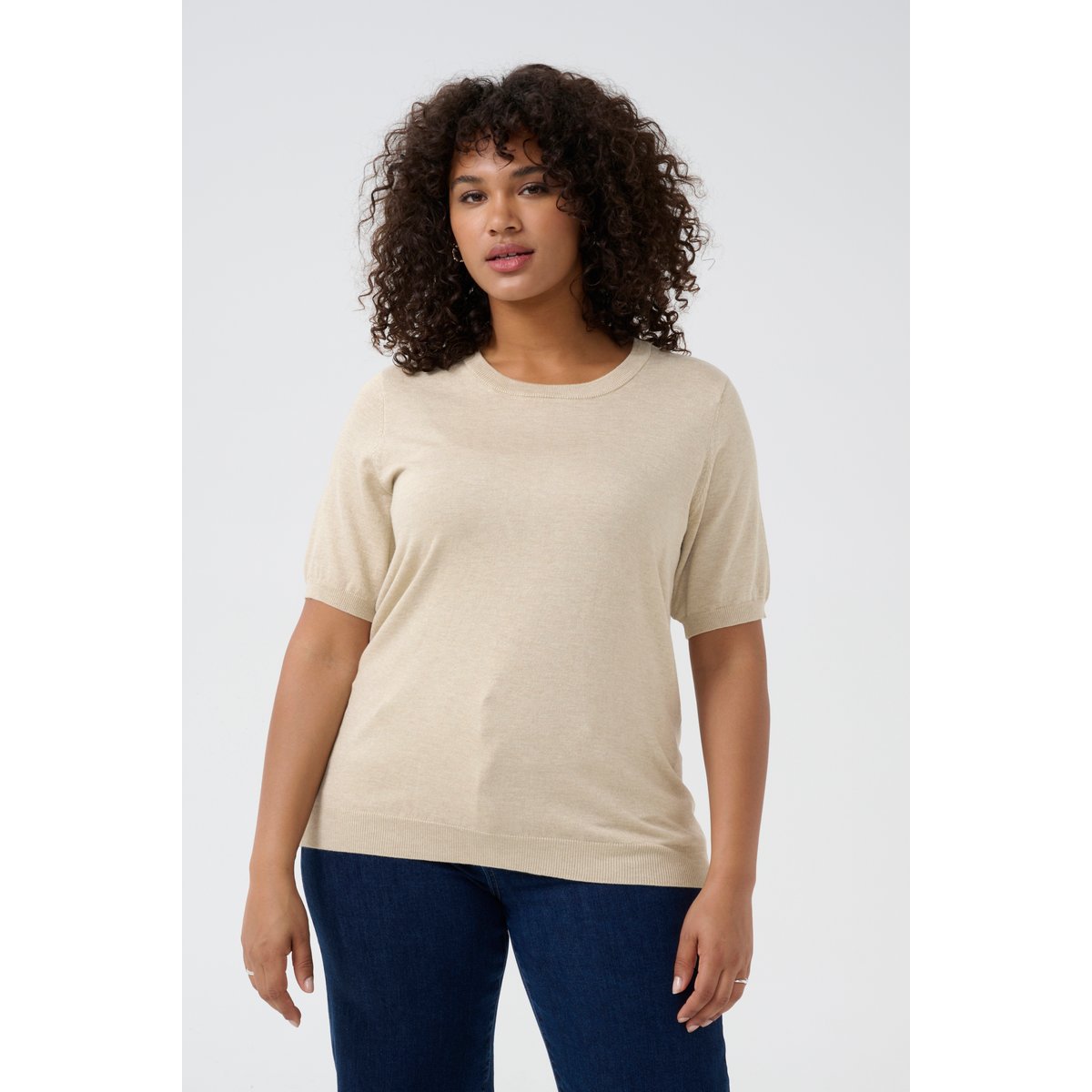 Pullover tricoté beige feather gray melange, KAFFE CURVE