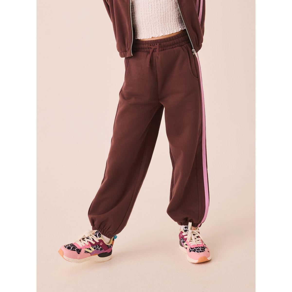 Pantalon de jogging à bande latérale brun chocolat/lilas, NEXT