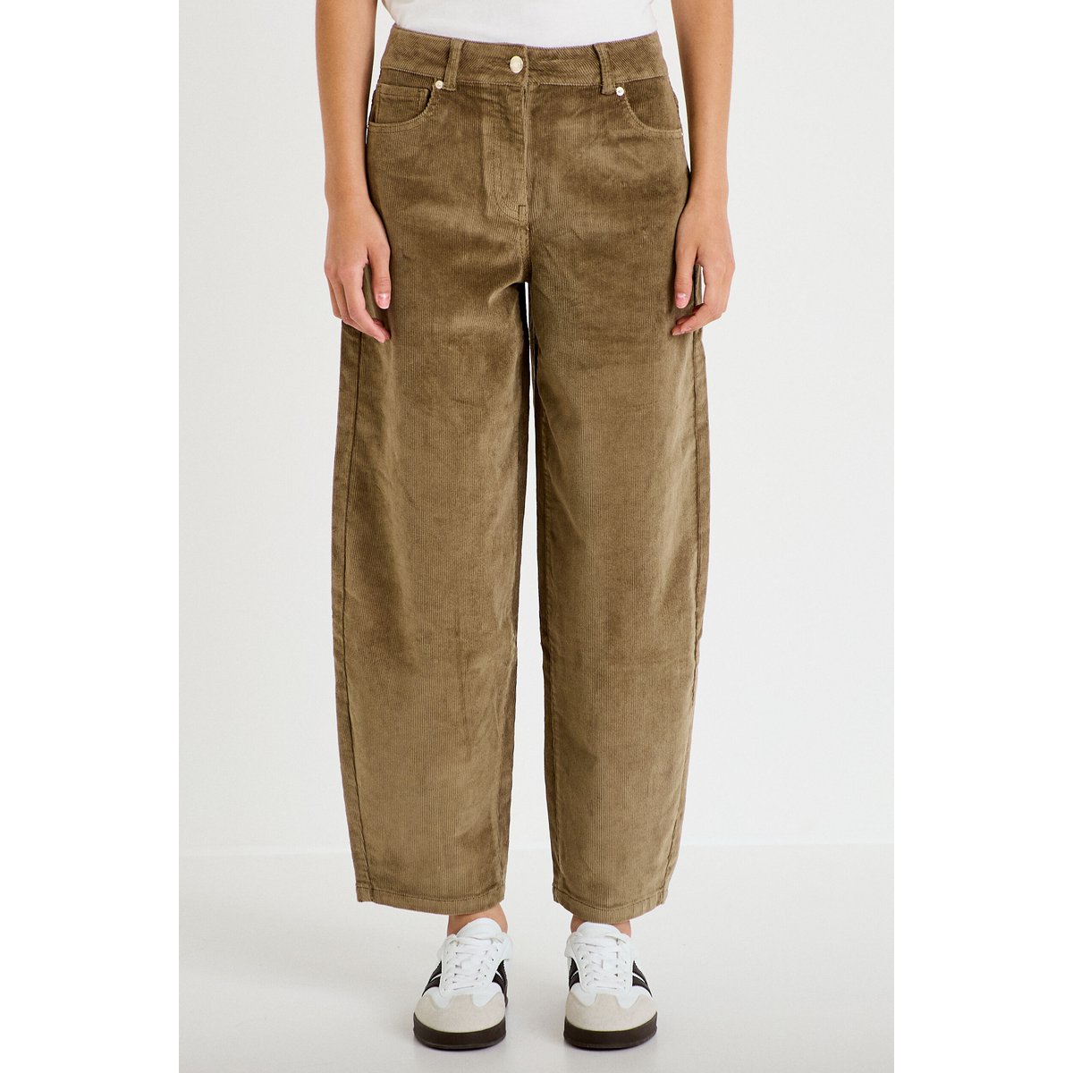 Pantalon barrel en velours vert kaki, CACHE CACHE