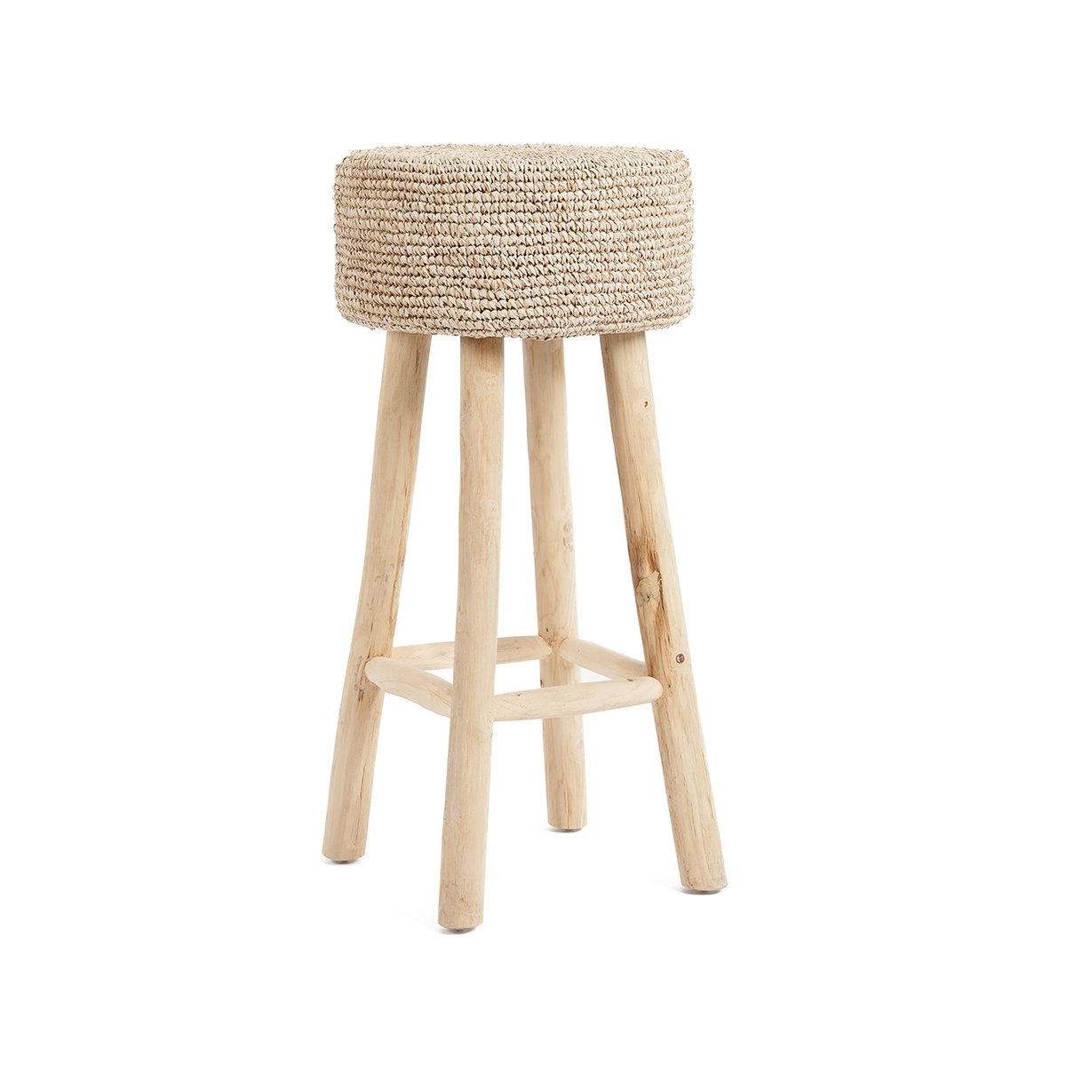 Tabouret de bar en bois de teck et raphia RAFFIA beige, BAZAR BIZAR