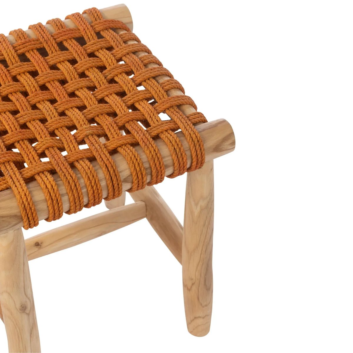 Tabouret en teck et assise tressée - LIPSI orange, HELLIN, DEPUIS 1862