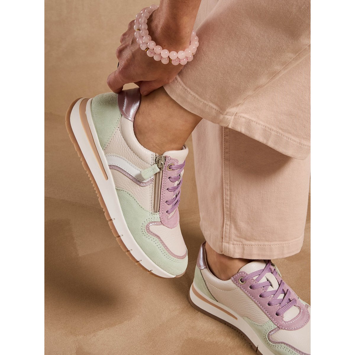 Baskets zip et lacets bicolore multicolore pistache, PEDICONFORT