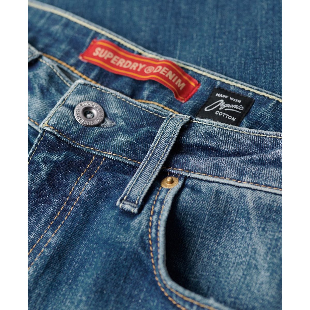 Jean Droit Slim Vintage en Coton Bio bleu moyen mercer, SUPERDRY