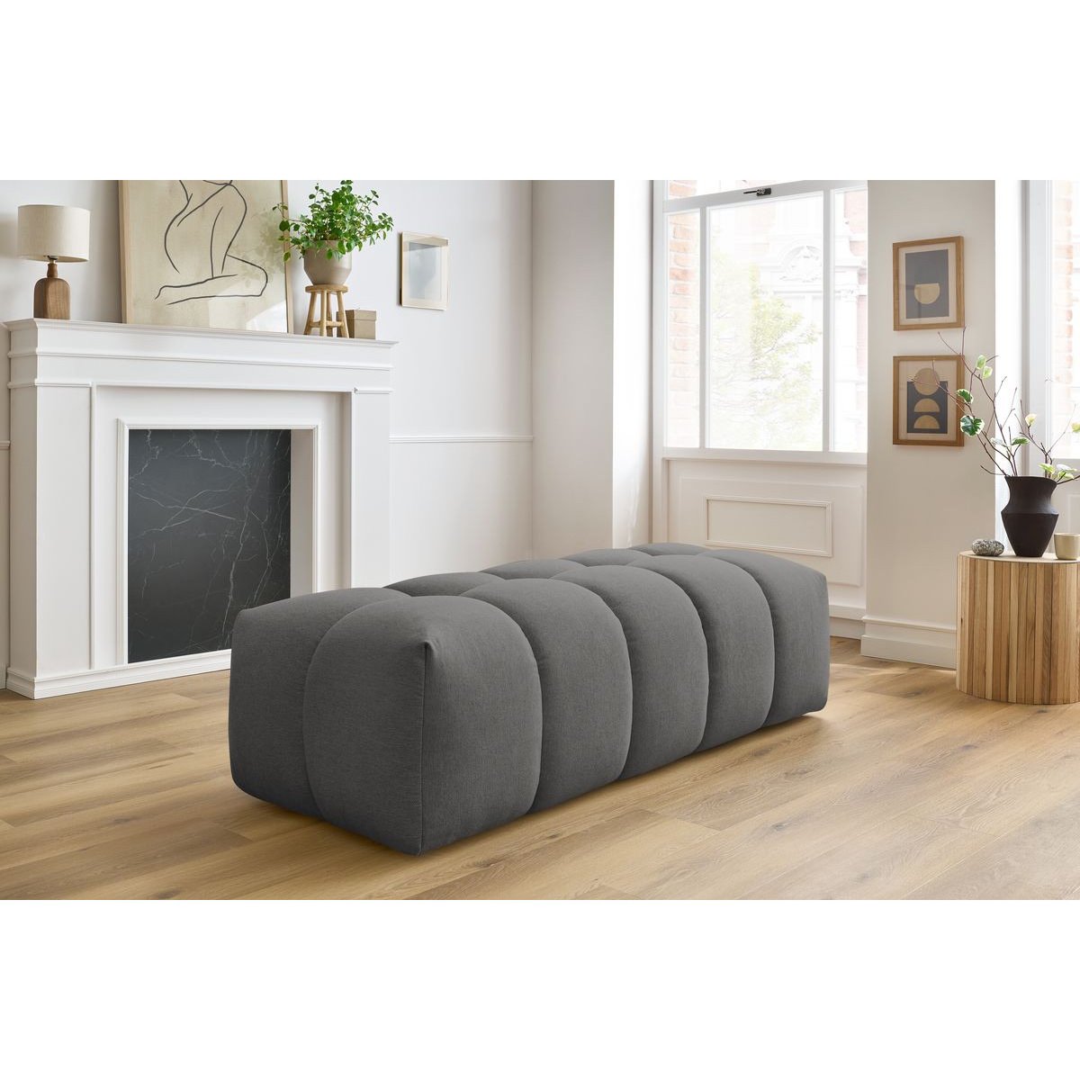 Pouf tissu chiné, MONT-BLANC gris foncé, BOBOCHIC