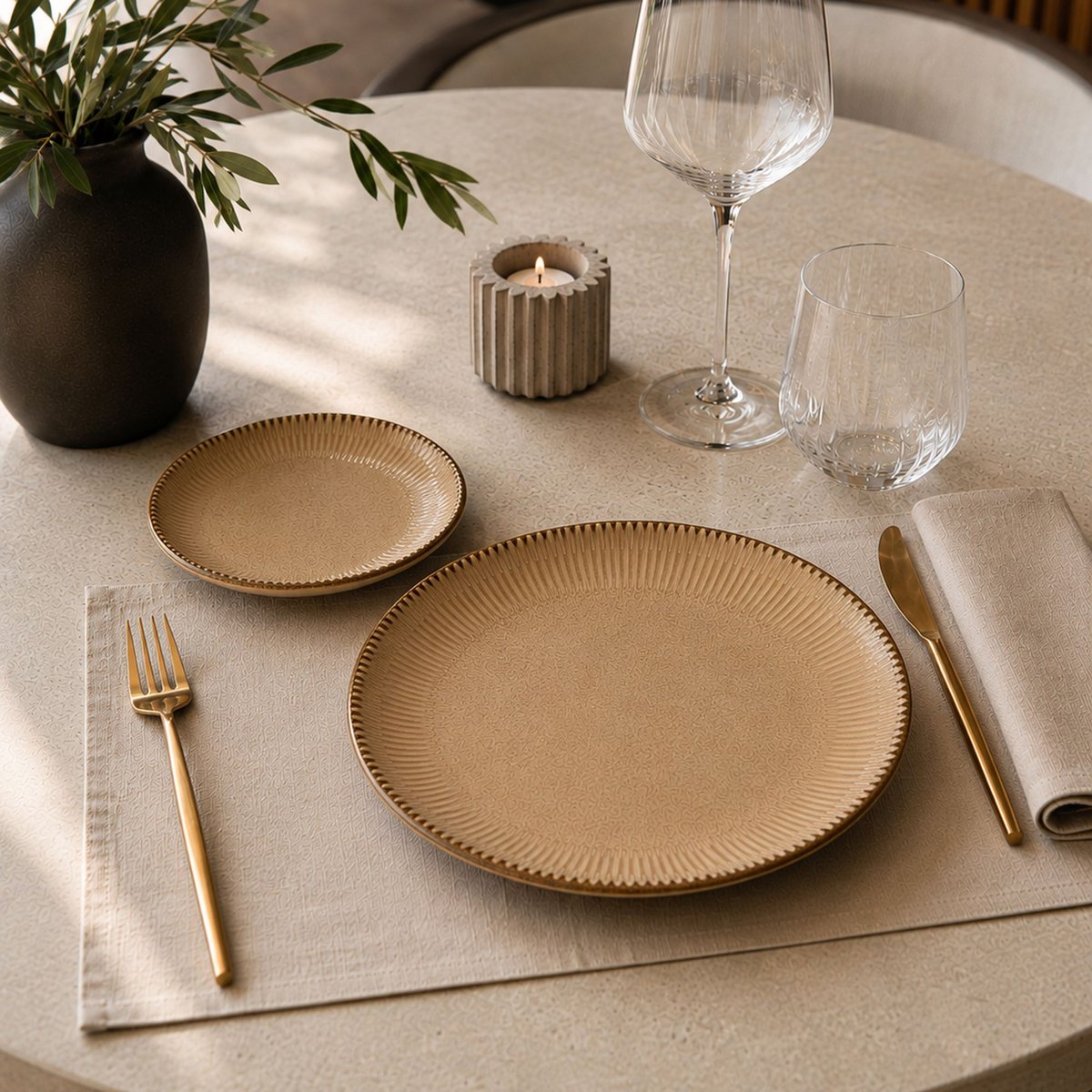 Lot de 6 assiettes plates 27cm en porcelaine, LUNEA marron, OGO LIVING