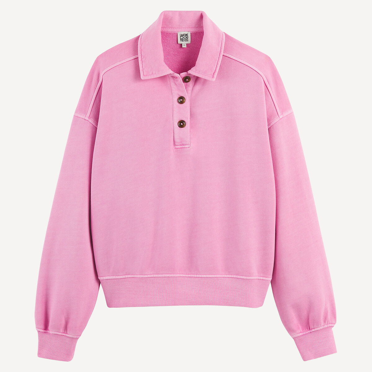 Sweat col polo en molleton léger rose, LA REDOUTE COLLECTIONS