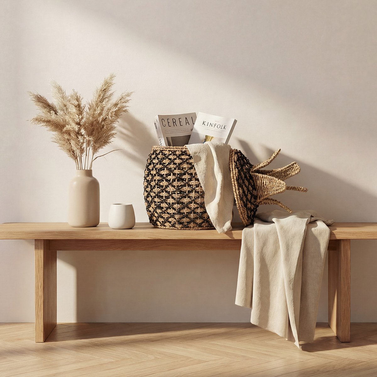 Panier ananas jonc de mer naturel et noir v002237, MAISON AUBERTIN
