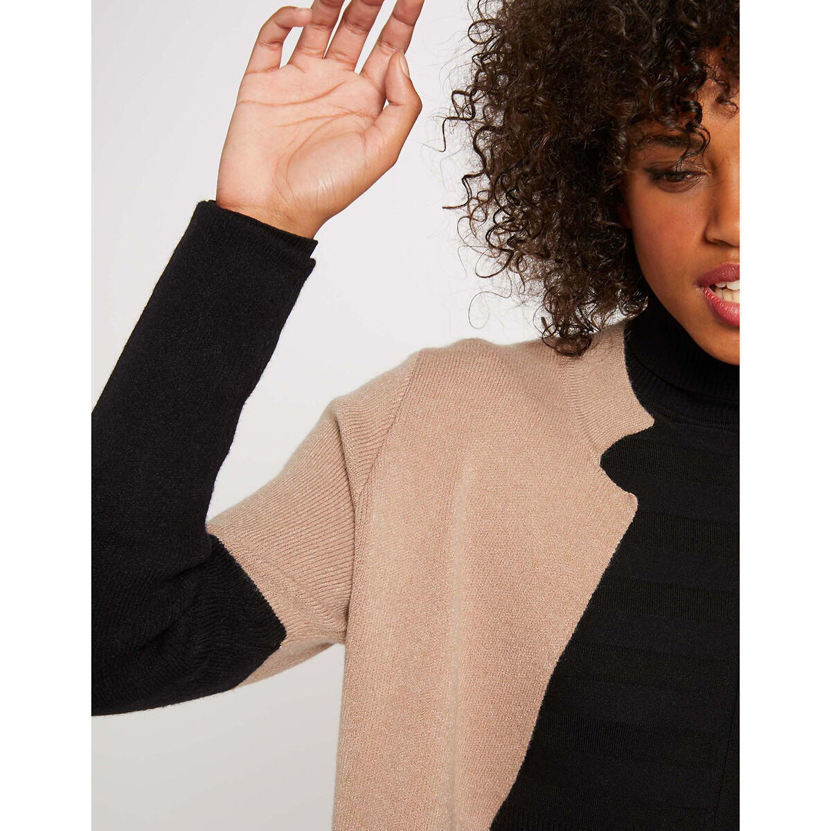 Gilet long bicolore camel/noir, MORGAN