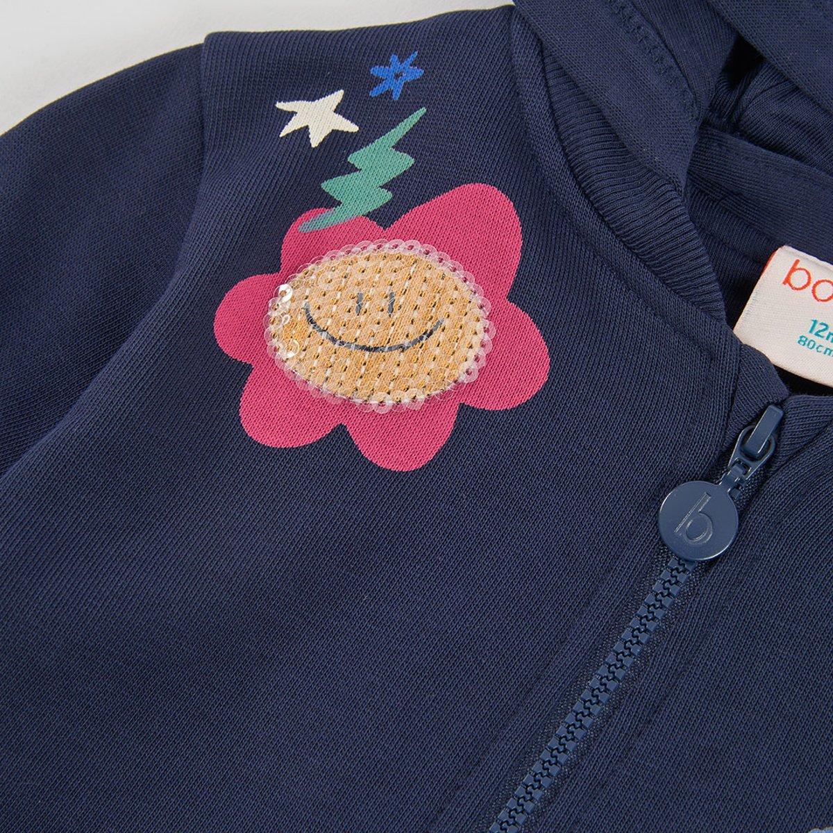 Veste molleton fille imprimé fleurs bleu, BOBOLI