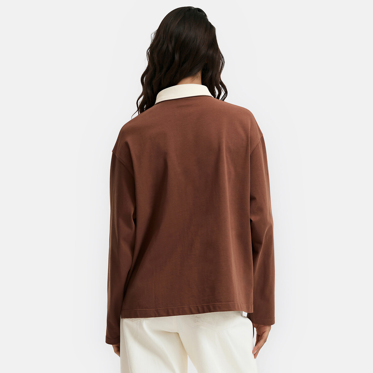 T-shirt collo polo, maniche lunghe marrone, LA REDOUTE COLLECTIONS