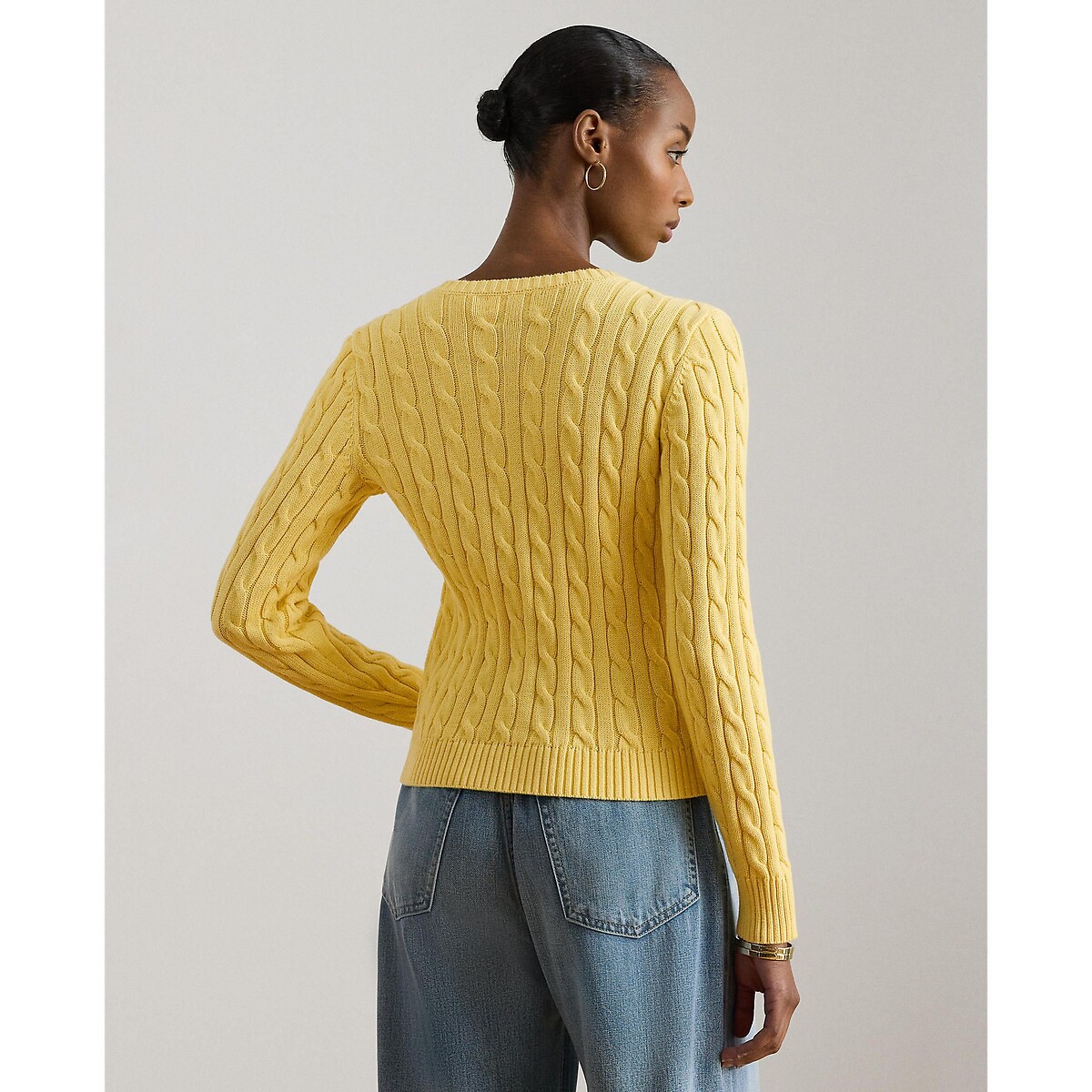 Ralhan Cotton Cable Knit Long Sleeve Cardigan lemon yellow, LAUREN RALPH LAUREN