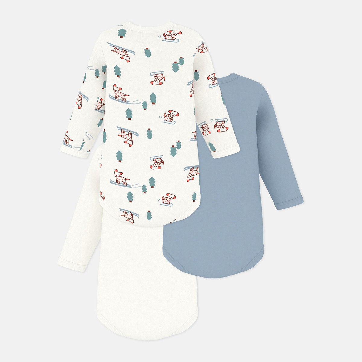 Confezione da 3 body maniche lunghe blu + bianco, PETIT BATEAU