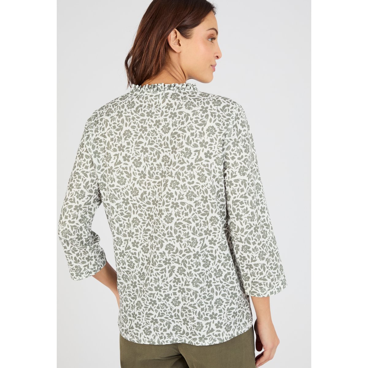 T-shirt maille texturée fleurie vert kaki petites fleurs, DAMART