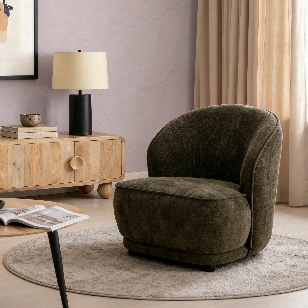 Fauteuil en tissu TRAVIS marron, MADE IN MEUBLES