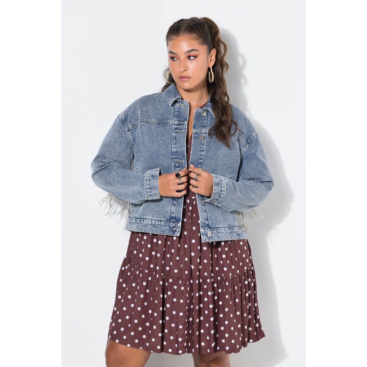 Veste en jean à franges sur les manches bleu jean, STUDIO UNTOLD