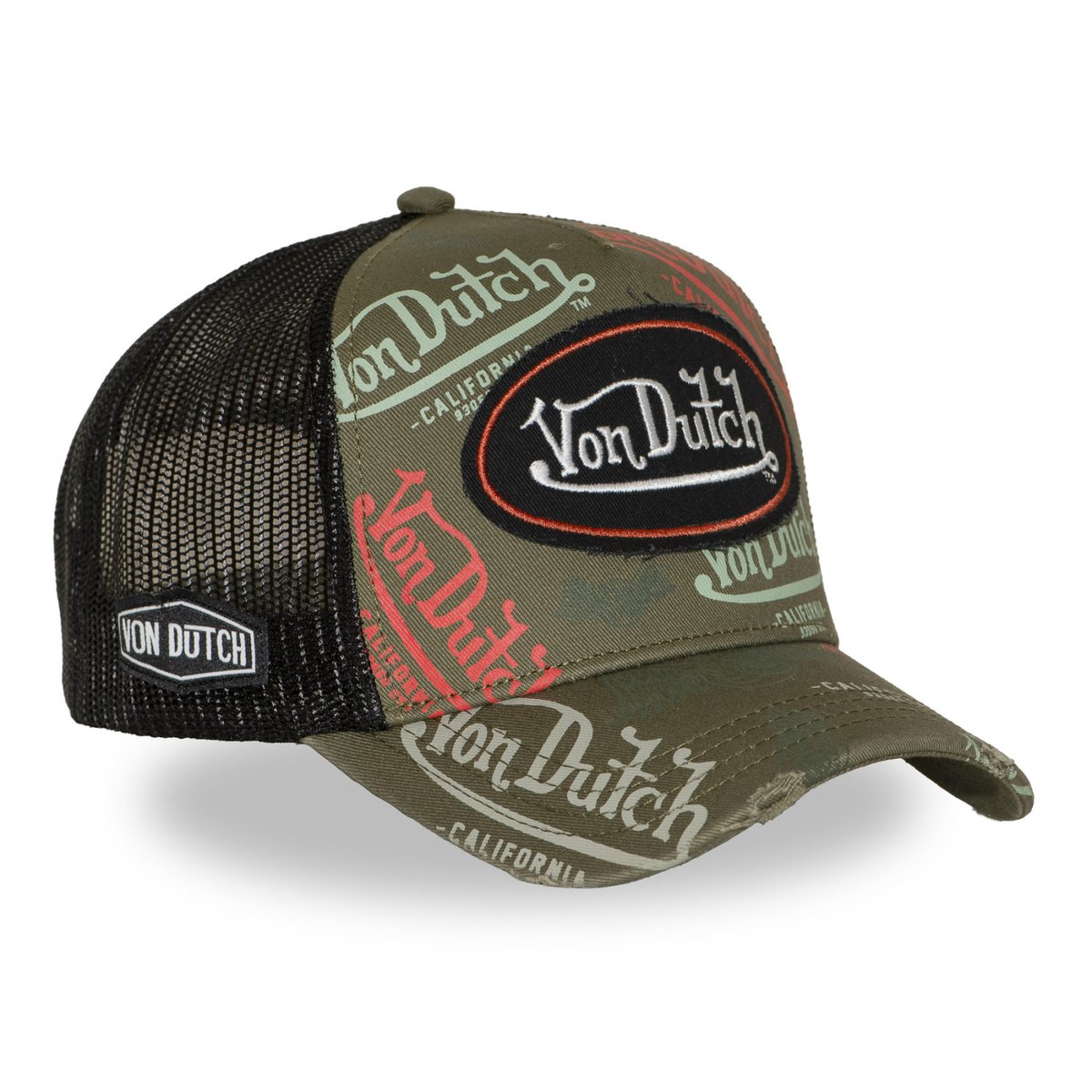 Casquette Trucker Cafe kaki/rouge/vert/noir, VON DUTCH