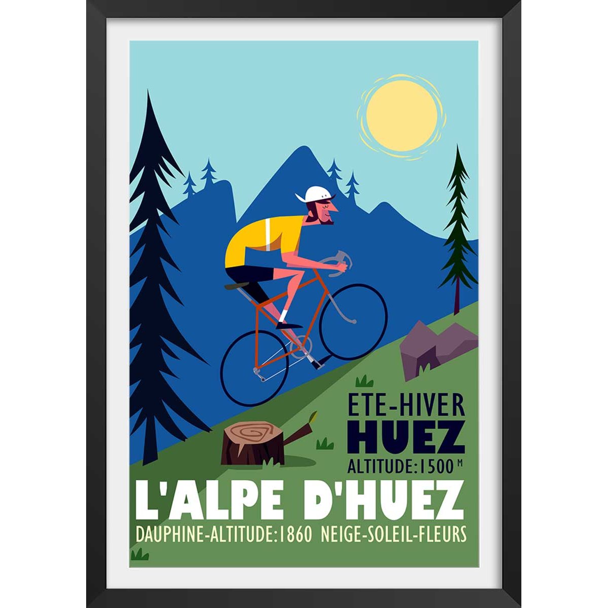 Poster de l'alpe d'huez affiche + cadre en bois - noir, HEXOA