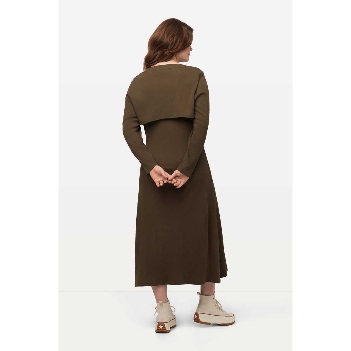 Robe midi dans un esprit boléro à encolure vert mousse, ULLA POPKEN