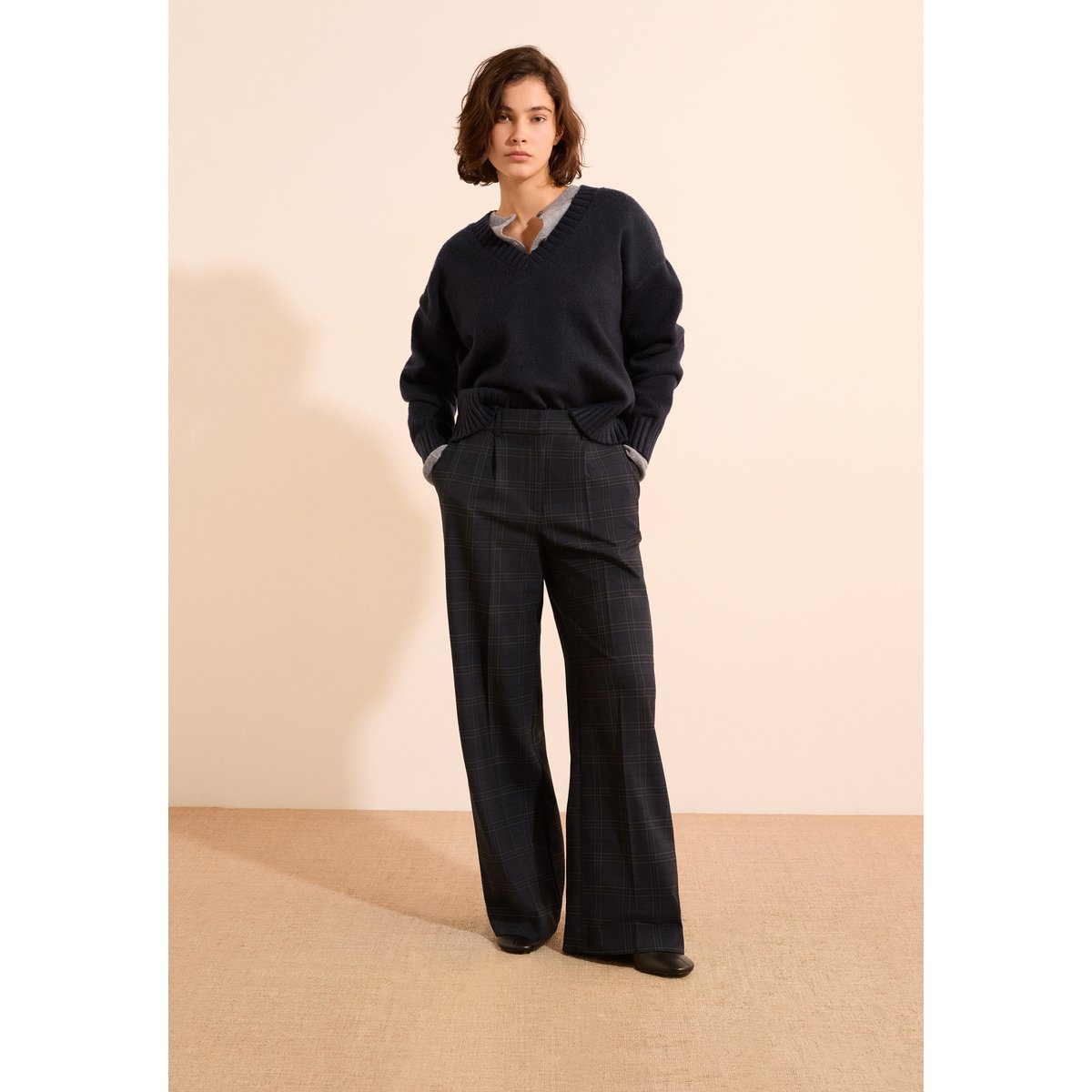 Pantalon coupe droite à carreaux HENRIETTE CRX bleu nuit, ETAM