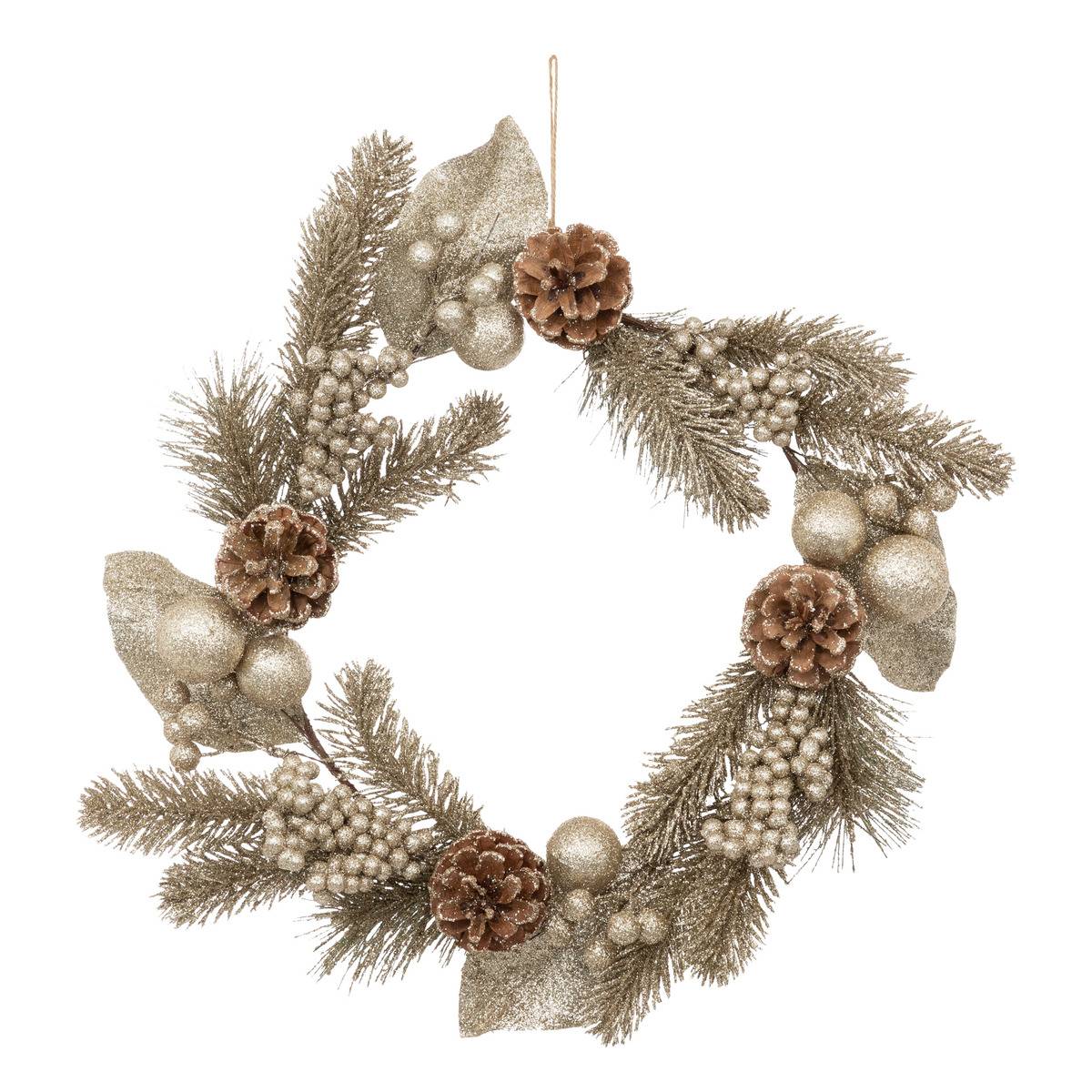 Couronne pommes de pin 40 cm or doré, ATMOSPHERA