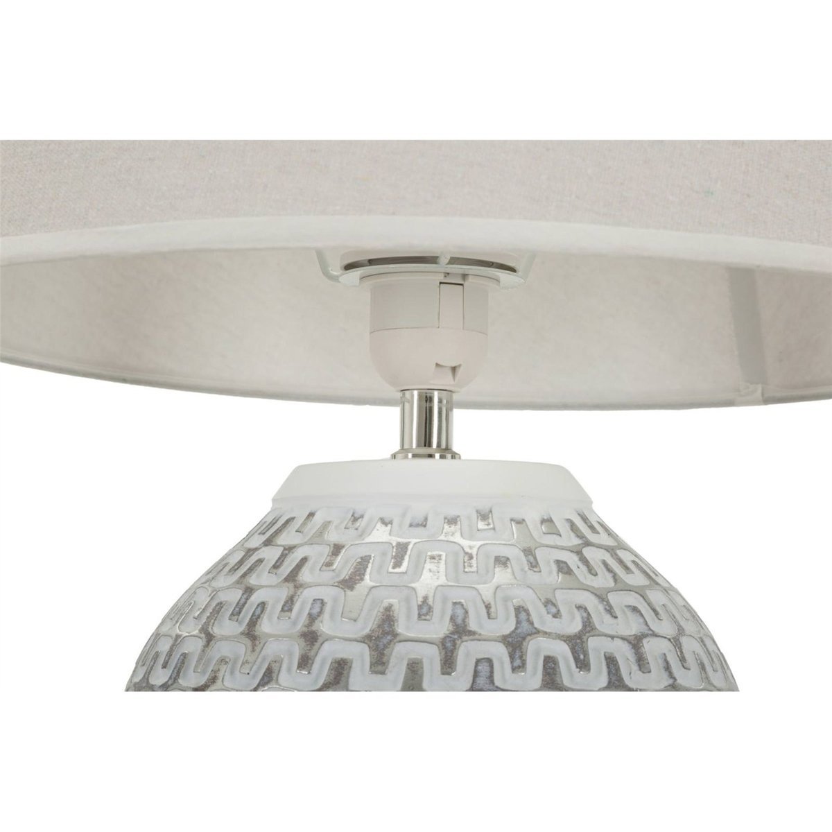 Lampe à poser abat-jour en tissu relief argenté et blanc, RECOLLECTION