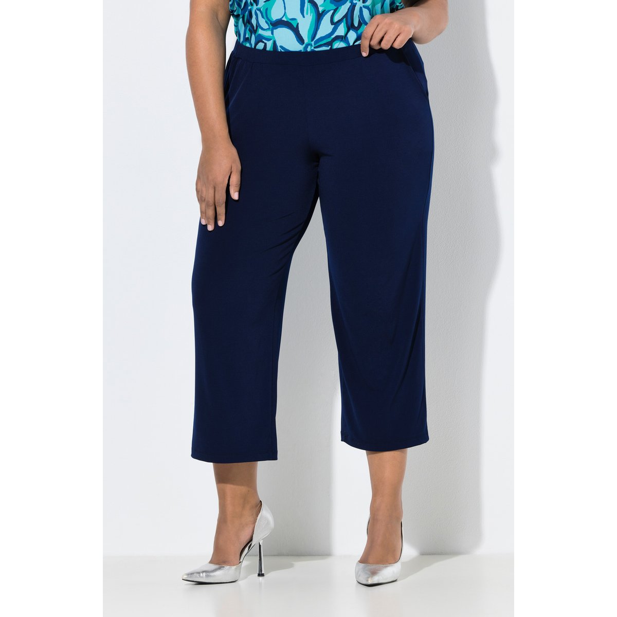 Pantalon 7/8 en jersey marine, ULLA POPKEN