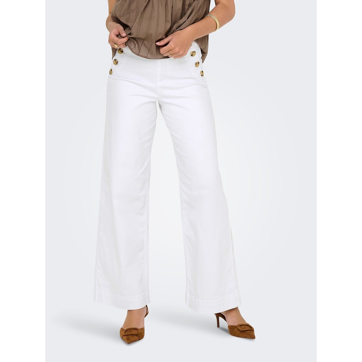 Jean large, taille haute blanc, ONLY