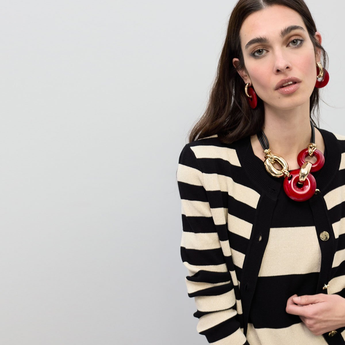 Cardigan rayé à col rond noir, LOLA CASADEMUNT
