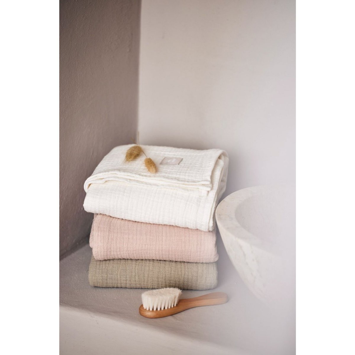 Lot de 2 maxi-langes en coton vert, écru, JOLLEIN