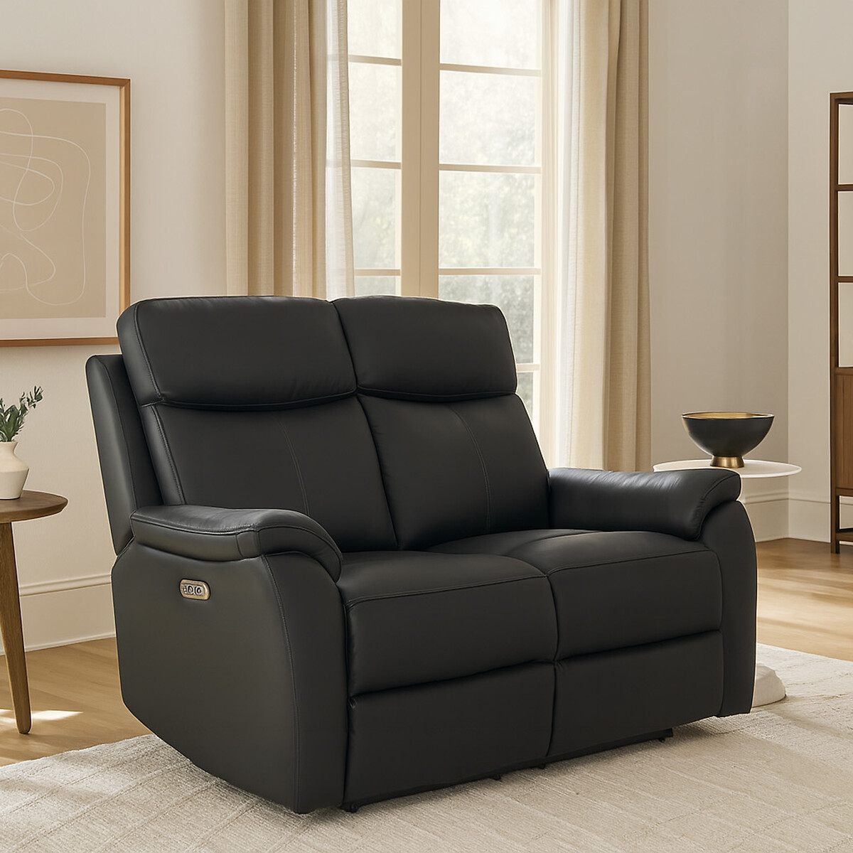 Kingsmere Power Recliner 2 Seater Leather Sofa black, ASPIRE